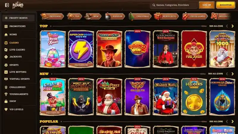 Catalogue de jeux - slots Pragmatic Play, NetEnt et Hacksaw sur Lizaro