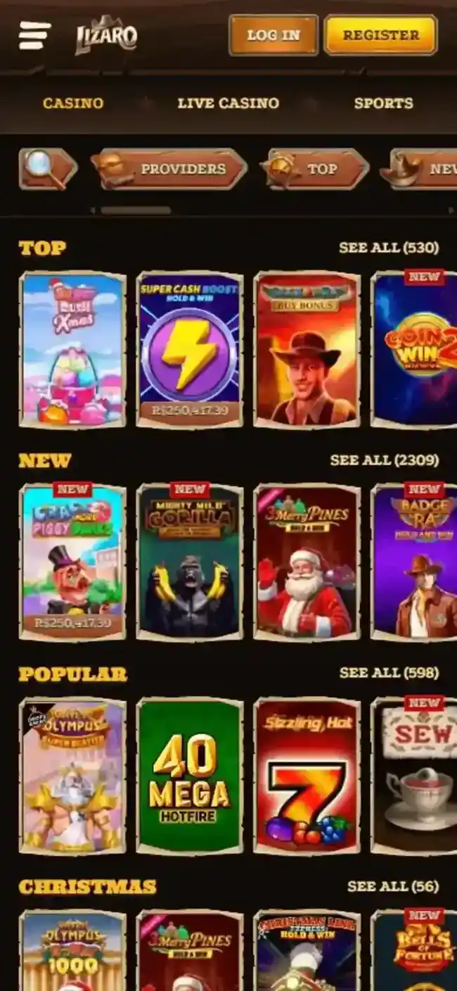 Catalogue de jeux Lizaro - vue mobile