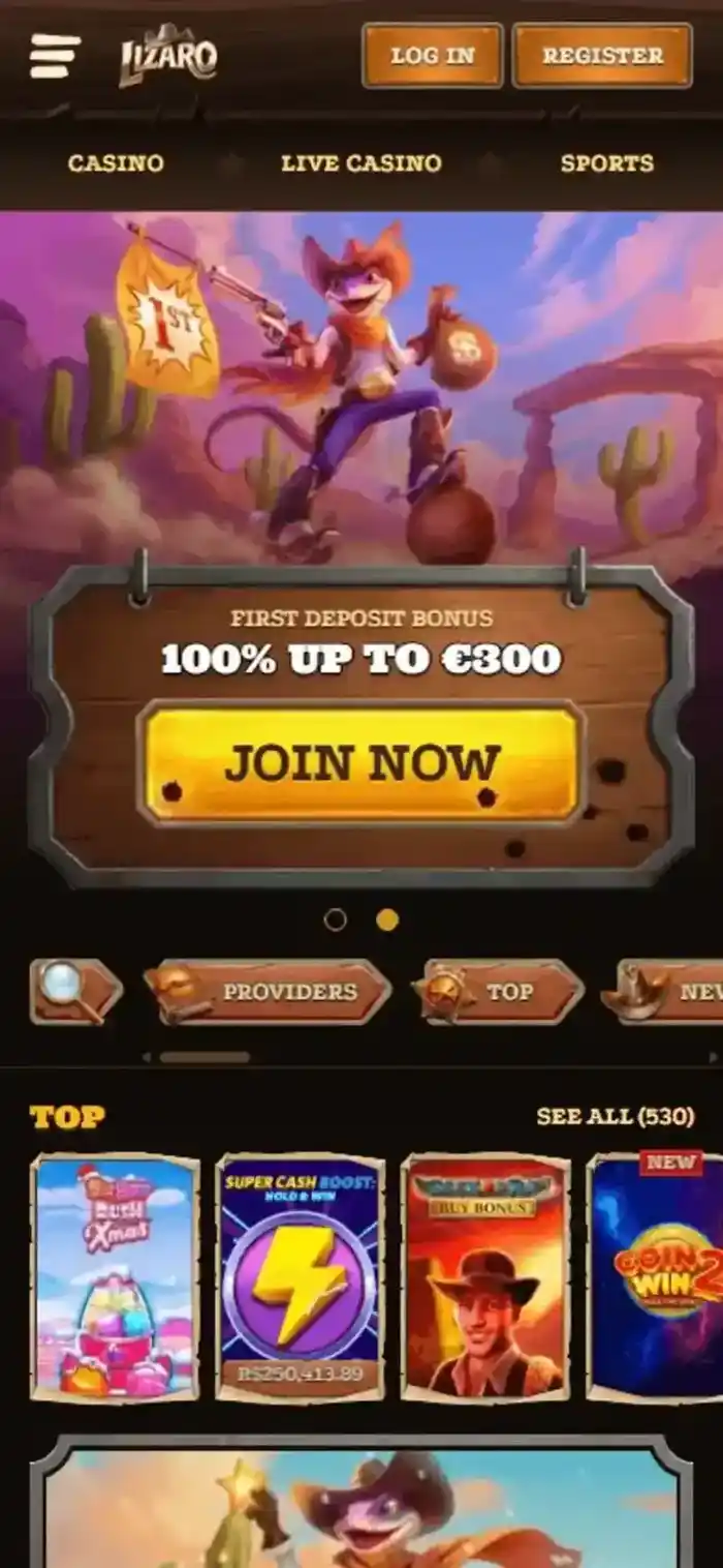Lizaro Casino mobile - accueil